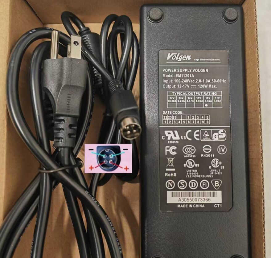 Brand NEW* VOLGEN EM11201A 16V 7.5A (120W) 4pin AC DC Adapter POWER SUPPLY